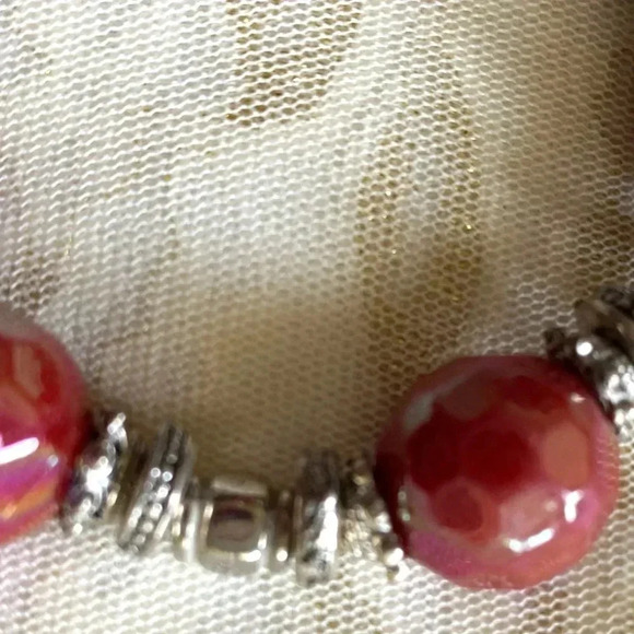 Pink and Metallic Beads Charm Stretch Bracelet - Picture 4 of 6